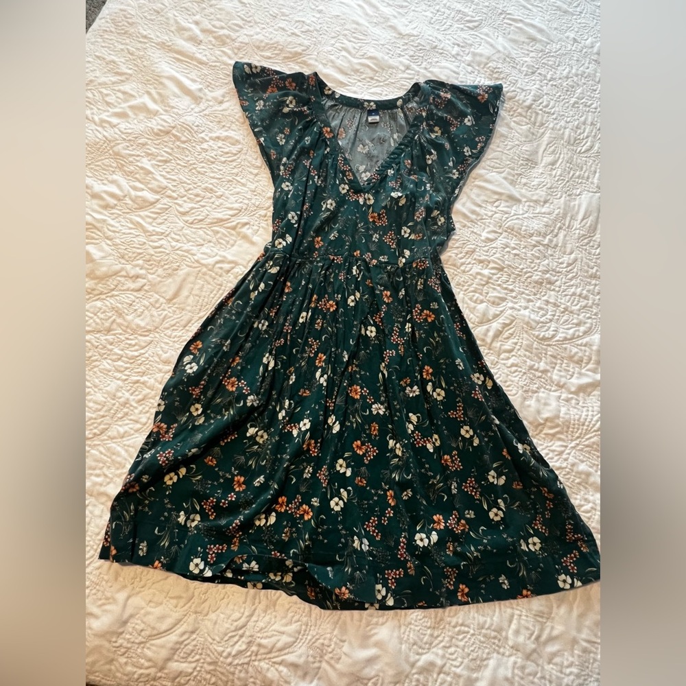 Floral Green Flutter Sleeve Dress